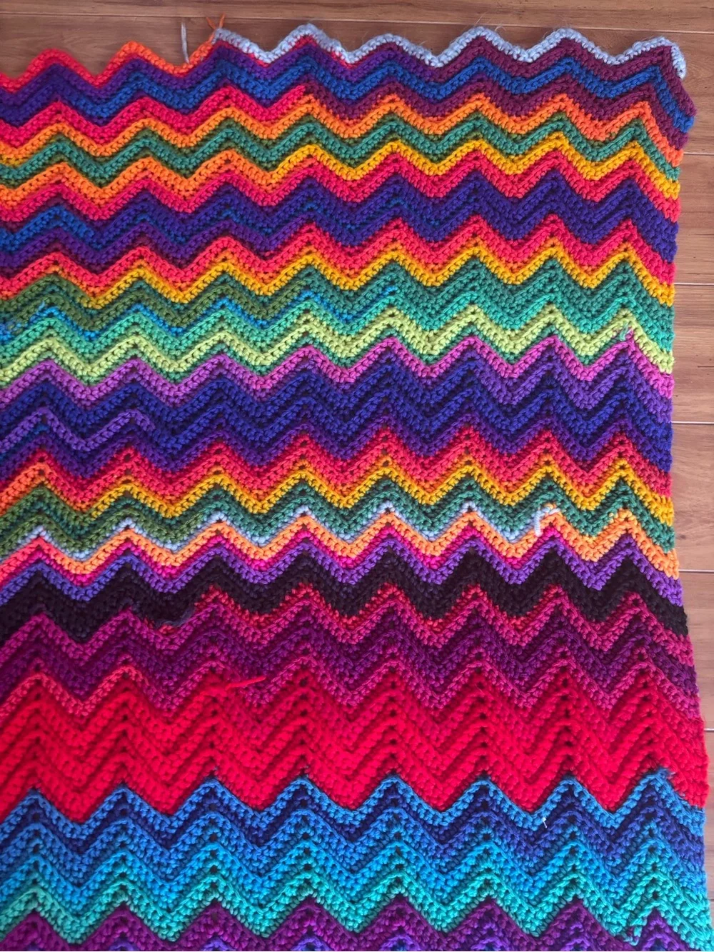 Handmade Rainbow Chevron Crochet Blanket Multicolored Ripple Throw 32x47 Accent